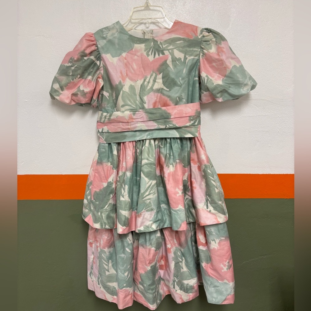 Vintage Little Girls Floral Puff Sleeve Dress